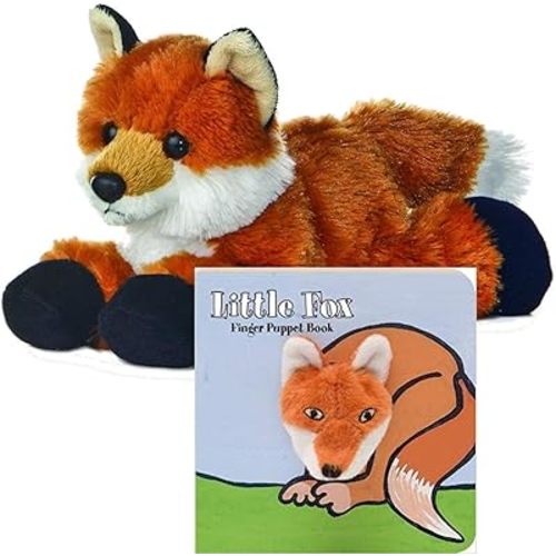 Aurora Mini Flopsi Foxxie 8"" Stuffed Animal & Finger Puppet Storybook – Soft, Cuddly, Unique Orange Fox Plush Toy for All Ages (Fox and Book Set)
