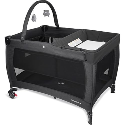 3 in 1 Pack and Play, Baby Bassinet, Changing Tabler - Portable Baby Playpen for Babies and Toddlers, Foldable Playard with Locking Wheels & Storage Diaper Basket(Black)