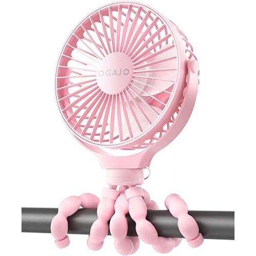 Portable Stroller Fan Personal rechargeable USB Fans With 5200mAh 3 Speeds Battery Small Baby Car Seat Mini Handheld Clip On Fan for Pram Crib Bike Treadmill Outdoor Camping Travel and Student Desk