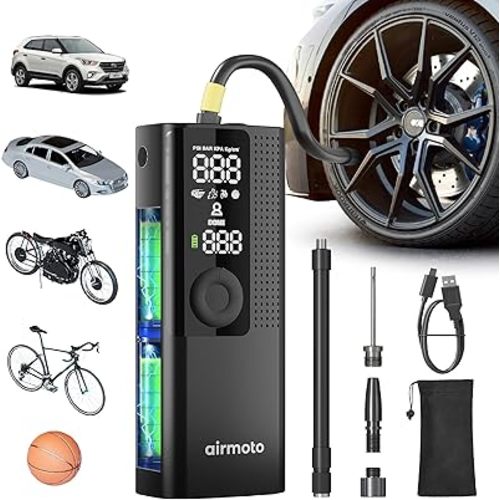 Airmoto Tire Inflator Portable Air Compressor for Cars, Bikes and Bicycles