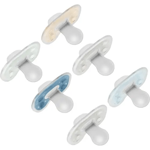 Dr. Brown's Advantage One-Piece Silicone Baby Pacifier, Fully Symmetrical Soother, Blue/Blue/Gray/Green/Gray/Tan, 0-6m, BPA Free, 6 Pack