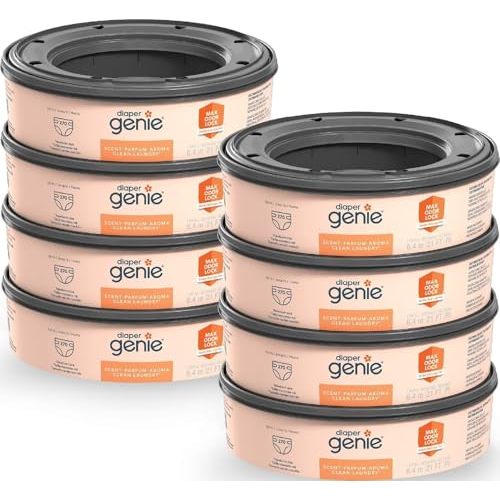 Diaper Genie Bags Refills 270 (Pack of 8) Clean Laundry Scent | Diaper Pail Refills with Max Odor Lock | Holds up to 2160 Newborn Diapers | Scented diaper disposal pail refills with Max Odor Lock Technology help lock in odors and last up to 2,160 newbo...