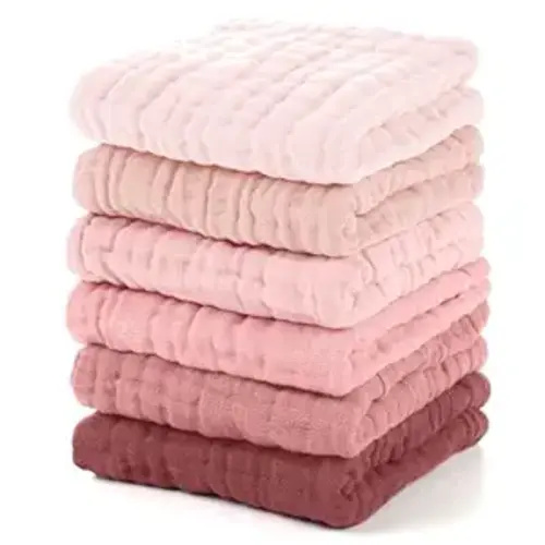 Unnivoll Muslin Burp Cloths Baby 12''X12'', Baby Washcloths 6 Pack, 100% Cotton Baby Wash Cloths Absorbent and Soft for Newborn Infants Kids Boys Girls - Gradient Pink