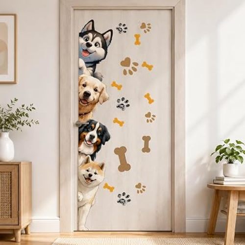44.9 X 9.8 Inch Dog Door Decals Cartoon Animal Wall Sticker Dog Wall Decals for Nursery Playroom Bedroom Classroom Kindergarten Door Decor