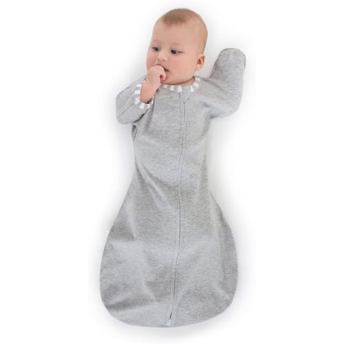 SwaddleDesigns Transitional Swaddle Sack, Arms Up Half-Length Sleeves & Mitten Cuffs, Swaddle for Newborn Transition to Baby Sleep Sack Wearable Blanket, 0-3 Month, 6-14 lb, Gray with Striped Trim