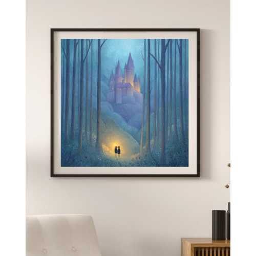 Harry Potter Art Print - Harry & Hermione Forbidden Forest Hogwarts Castle Digital Download Magical Storybook Illustration