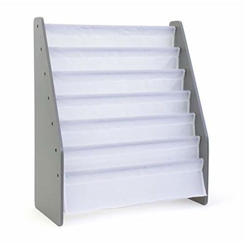 Humble Crew Kids Bookshelf 6-Tier Book Rack Organizer, Extra Large Toddler Bookcase with Fabric Storage Pockets, Front-Facing Display for Children’s Books, Grey/White, Nursery & Playroom Storage