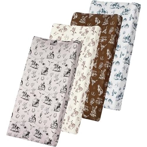 CroBlissful 4 Pcs Western Vintage Baby Changing Pad Covers 32 x 16 x 5 Inch