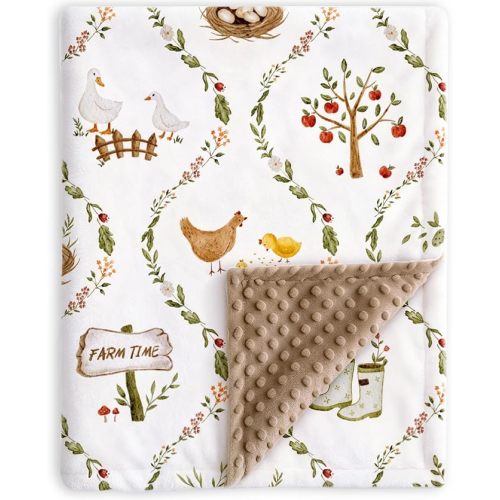 HOMRITAR Farm Baby Blanket for Boys Girls with Double Layer Dotted Backing