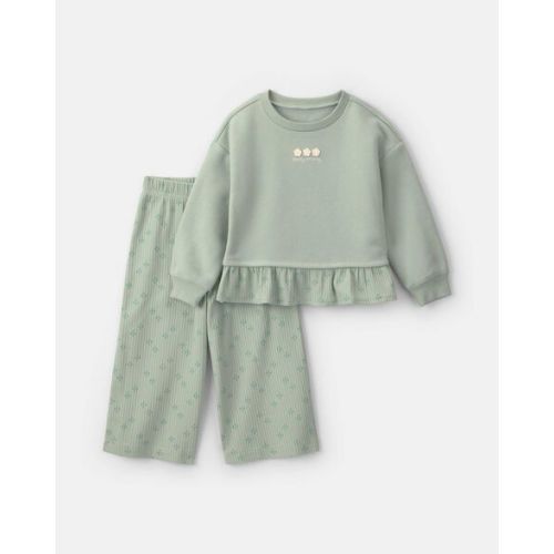 Baby Girl 2-Piece Flower Fleece Long-Sleeve Top & Pant Set - Green | Carter's