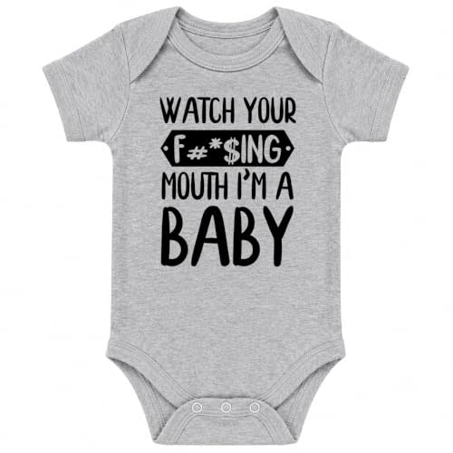 CBTwear Watch Your Mouth I'm a Baby Funny Baby Bodysuit | Cheeky family humor for baby showers, newborn welcomes, casual outings, and reaction photos