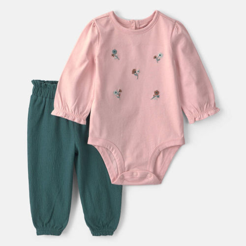 Baby Girl 2-Piece Floral Long-Sleeve Bodysuit & Pant Set - Pink | Carter’s Oshkosh Canada