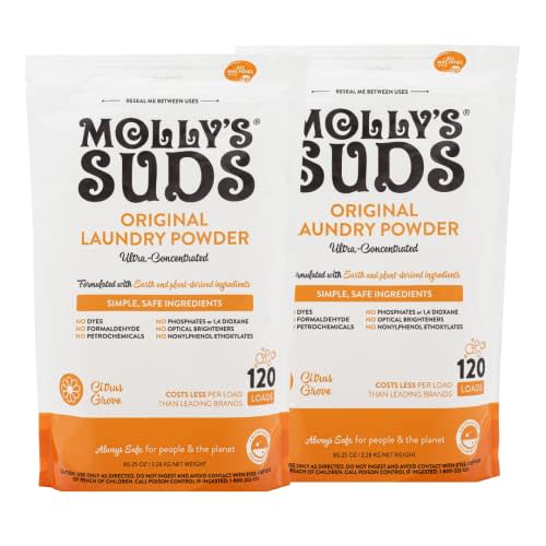 Molly's Suds Original Laundry Detergent Powder | Natural Laundry Detergent Powder for Sensitive Skin | Earth-Derived Ingredients, Stain Fighting | 240 Loads (Citrus Grove)