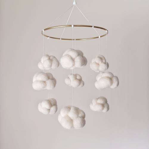 Rain cloud mobile nursery Space mobile crib Sky baby mobile hanging White neutral girl boy mobile Felt cloud theme decor