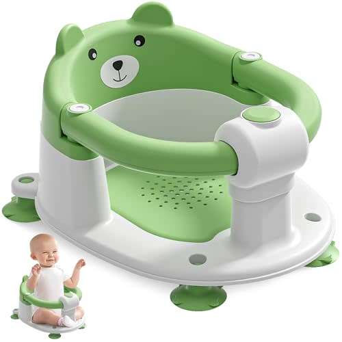 Baby Bath Seat for Babies 6 Months & up, Non-Slip Toddler Bath Seats for Babies Sitting Up, Safe Infant & Newborn Bathtub Chair with 4 Suction Cups & Soft Cushion for Shower,Gray