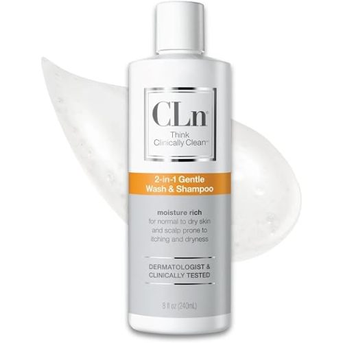 CLn® 2-in-1 Gentle Wash & Shampoo- Multi-functional Cleanser for Skin & Scalp Prone to Irritation, Flaking, Itching, Dryness & Razor Bumps, Fragrance-Free & Paraben-Free, 8 fl. oz.