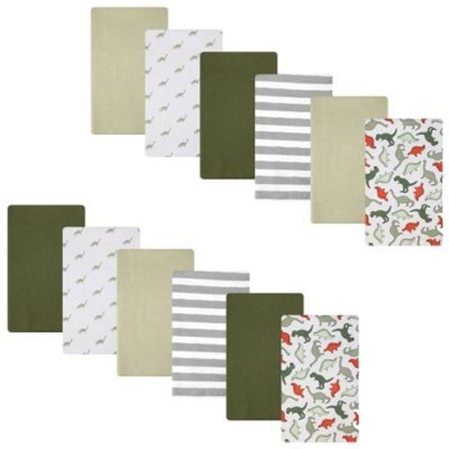 Hudson Baby Cotton Poly Flannel Burp Cloths 12-Pack Bundle, Multi Color Dino, One Size