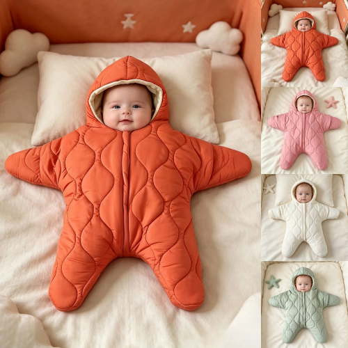 Baby Starfish Onesie,Cozy Star Babies Swaddle Bag,Infant Soft Fleece One Piece Romper,Fall Winter Warm Outfits 3-12M Baby Starfish Onesie