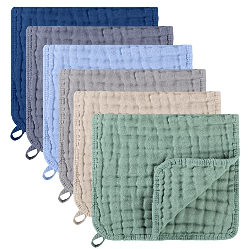 Yoofoss Muslin Burp Cloths 6 Pack 100% Cotton Large 20 x 10In Baby Burping Cloth Soft Absorbent Burp Cloth with Hanging Loop