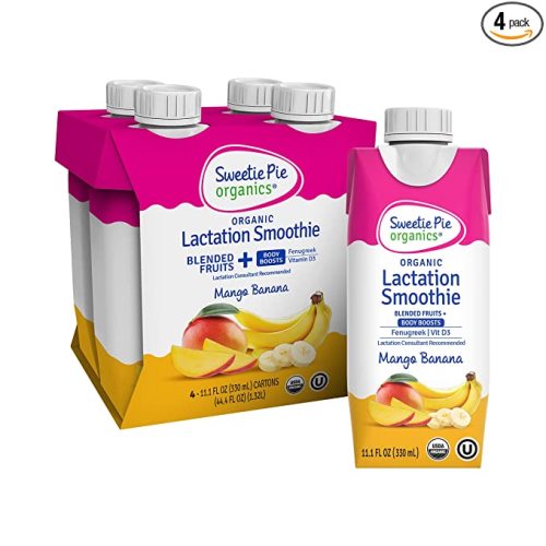 Sweetie Pie Organics Lactation Smoothie, Mango Banana, Support Breast Milk Production for Nursing and Pumping, No Artificial Sweeteners, Flavors, or Dyes - 4 Pack