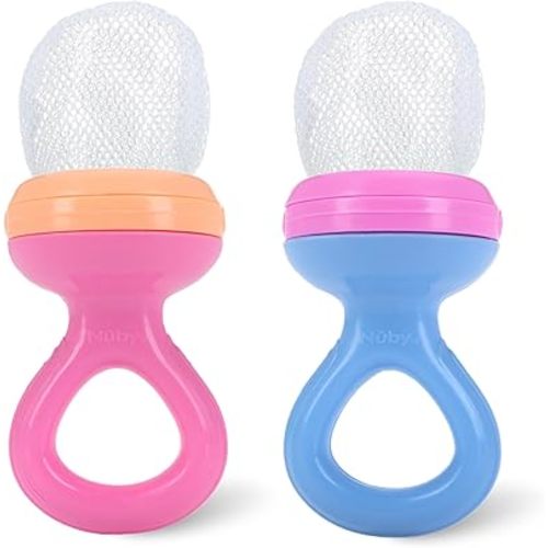 Nuby Nibbler Mesh First Soft Foods Feeder, 2pk, Pink & Purple
