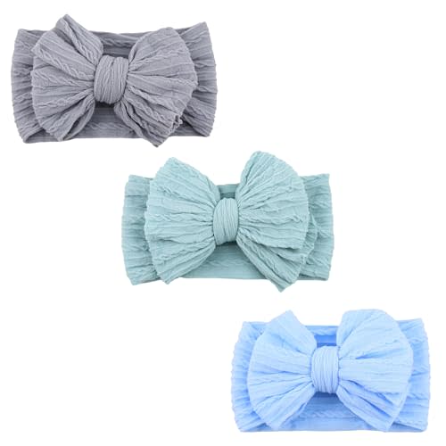 Baby Nylon Headbands Soft Hair Bow Elastics Hairbands Accessories | for Baby Girls Newborn Infant Toddler Kids (Blue)