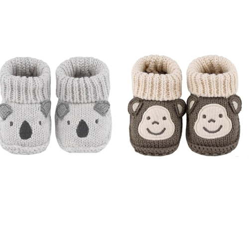 Newborn Knit Booties Soft Baby Sock Boots for Infant Boys Girls First Walkers 2 Pairs, 0-3 Months