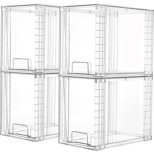Vtopmart 4 Pack Clear Stackable Storage Drawers,9.7" H Plastic Organizers Bins for Skincare, Bathroom Supplies,Ideal for Cabinet,Undersink,Vanity,Kitchen,Pantry Organization