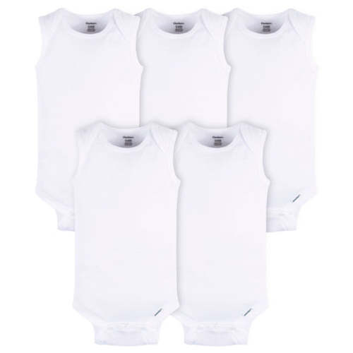 5- Baby Neutral White Sleeveless Onesies® Bodysuits