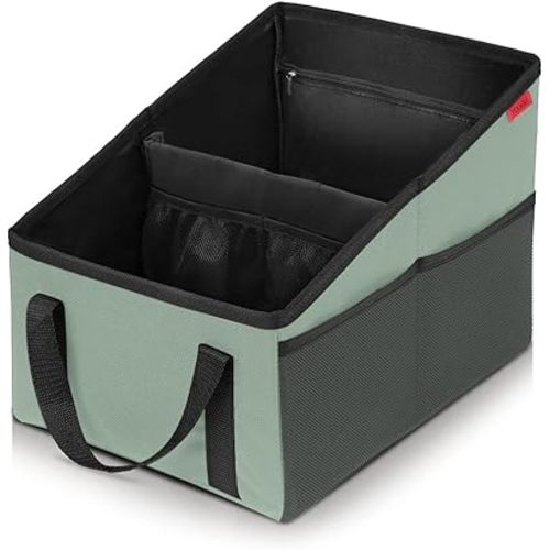 Car Seat Organizer - Passenger Seat Organizer, Collapsible Small Car Seat Storage Organizer for Console Front or Back, Automotive Backseat Organizer with Belt 4 Cup Holders for Kids Accessories, Cyan