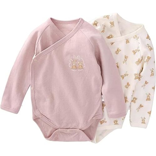 100% Organic Cotton 3-18 Months Kimono Side Snap Newborn Baby Bodysuit Boys Girls Unisex Long Sleeve