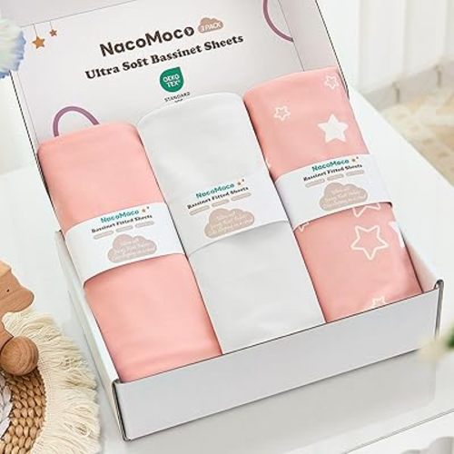 3 Pack Soft Strecthy Bassinet Sheets - 33"x20" Bedside Bassinet Sheets for Baby Delight, Angelbliss, Maxi-COSI & Most Bedside Sleeper | Breathable & Skin Friendly Bassinet Fitted Sheets for Girls