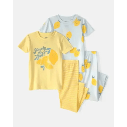 Baby Girl Lemon 100% Cotton Snug Fit 4-Piece Pajama Set - Blue/Yellow | Carter's