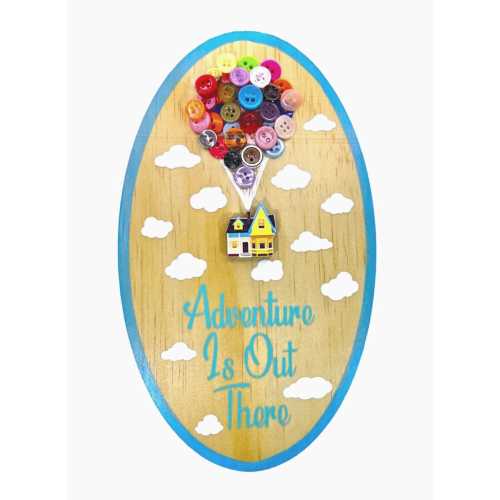 UP! inspired Adventure Is Out There wooden sign with Button Balloons