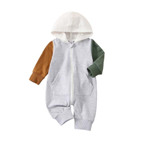 Loicainy Baby Toddler Boys Girl Hooded Romper,3 6 12 18 Months Long Sleeve Patch Color Zipper Pockets Loose Jumpsuit