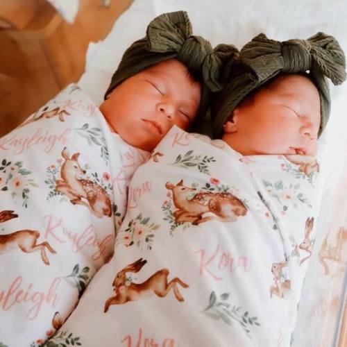 Winnie's Woodland Animal Friends Personalized Baby Name Swaddle Blanket