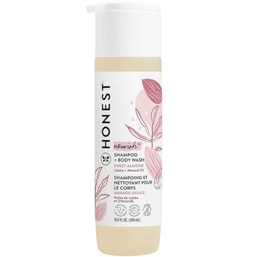 The Honest Company 2-in-1 Cleansing Shampoo Body Wash Gentle for Baby, Naturally Derived Tear-free Hypoallergenic Sweet Almond Nourish 10 fl oz