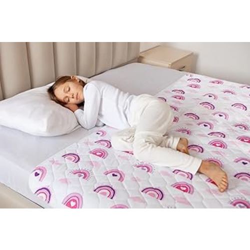 Lynmark® Potty Training Mattress Protector Pee Pads for Kids - Waterproof Toddler Bed Wetting Mat for Toilet Training - Non-Slip Washable Bedwetting Topper Absorbs Up to 2000ml - 53" x 33", Rainbow