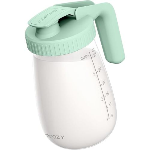 Momcozy Breast Milk Pitcher, Resistant to Heat and Cold Abrupt Temp Swings, No Leak Glass Breast Milk Fridge Storage Container with Wide Mouth, Fast Baby Formula Maker, Green