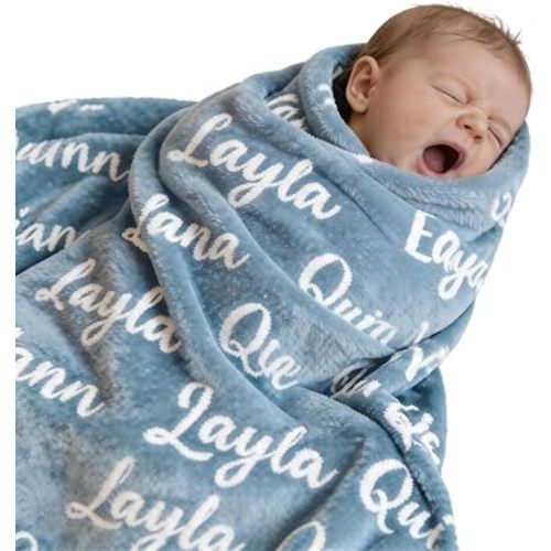 Ships Next Day - Personalized Baby Blanket with Name, Custom Swaddle Blanket for Boys Girls, Ultra-Soft Fleece Blanket, Ideal Customized Baby Gifts for Newborns and Baby Showers