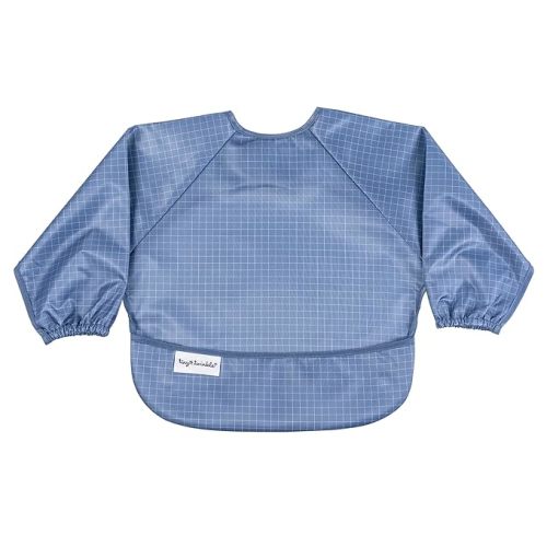 Tiny Twinkle Long Sleeve Bib for Babies & Toddlers | Waterproof Smock Bib for Eating | Machine Washable & Mess-Proof Feeding Essentials | Newborn Shower Gift (Grid, Small 6-24 Months)