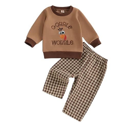 Socutebabe Toddler Baby Boy St. Patrick's Day Outfit Clover Crewneck Sweatshirt Long Sleeve Shirt Plaid Pants Spring Clothes