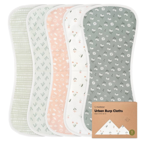 Organic Burp Cloths Baby Boy & Girl - 5-Pack Super Absorbent Cotton Burping Cloths for Babies, Soft & Plush Newborn Spit Up Rags, Infant Towels for Milk Spit Up, Unisex, Large 21" x 10" (Fleur)