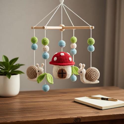 Forest Snail Baby Mobile Crochet Mushroom Nursery Decor Woodland Crib Mobile For Girl Or Boy Newborn Shower Gift Gender Neutral