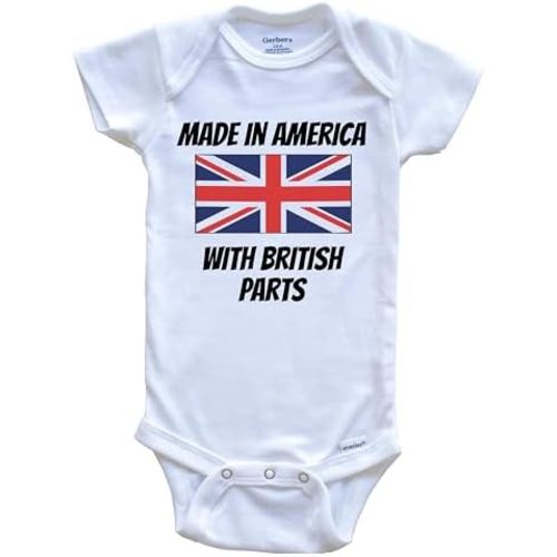 Made in America with British Parts United Kingdom Flag Funny One Piece Baby Bodysuit