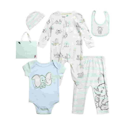 Disney Newborn Baby Layette Set - 6 Piece Disney Bodysuit Coveralls Sweatpants, Hat, Gift Bag (0-6M)