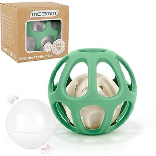 MCGMITT Baby Montessori Sensory Toys for 0-6 6-12 Months, Easy Grasp Food Grade Stretchy Silicone Baby Teether Teething Rattle Toys, BPA-Free Infant Teether Ball Chew Rattle Toys Shower Gifts