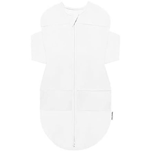 Happiest Baby SNOO Sleep Sack - 100% Organic Cotton Baby Swaddle Blanket - Doctor Designed Promotes Healthy Hip Development - Prevents Accidentally Scratching Face (White, Medium)