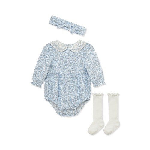 Floral Bubble Romper, Socks & Headband Set