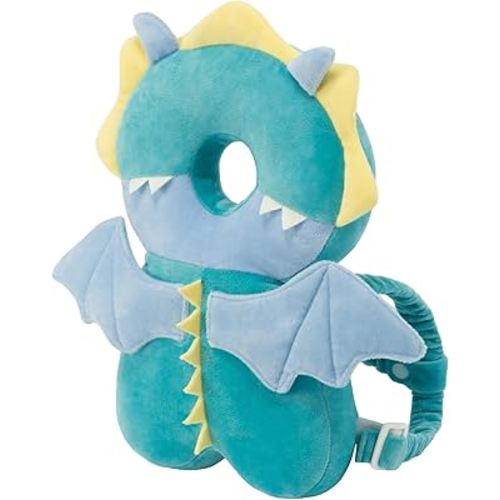 Baby Head Protector Backpack -Soft & Lightweight Pads - Prevents Bebes Backward Fall Green Dragon Plush Stuffed